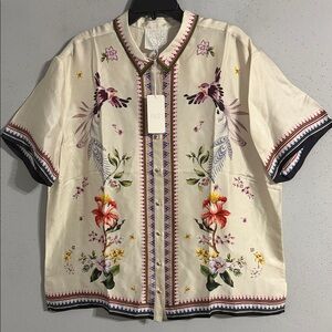 2 pieces Jade Johnny Was Cream Floral & Bird Embroidered Button-Front Top